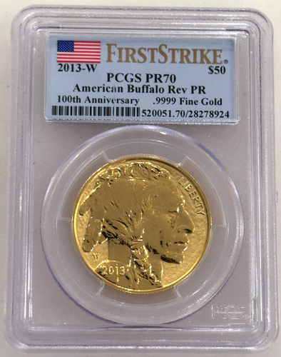 2013-W $50 GOLD BUFFALO REVERSE PROOF PCGS PR70 PF70 FIRST STRIKE Flag Label