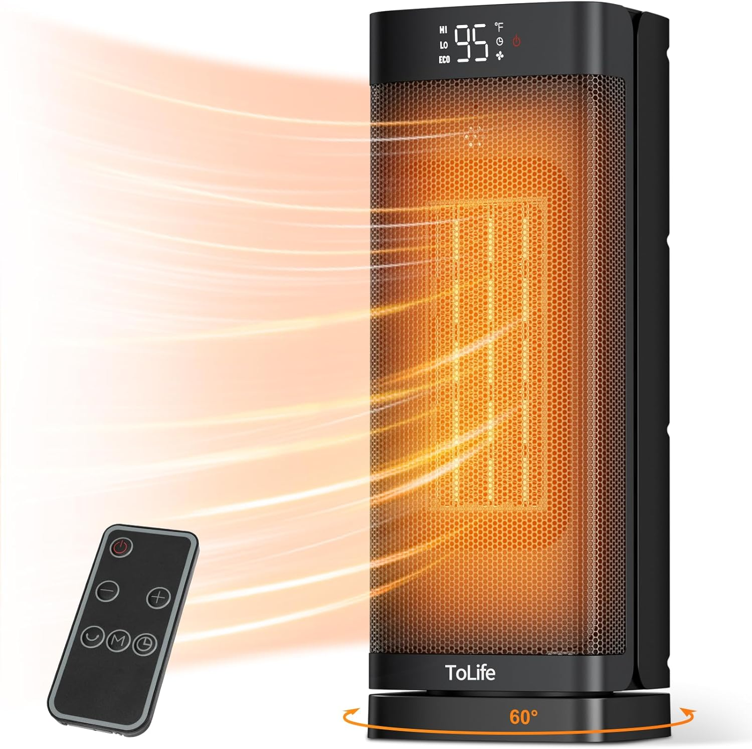 Space Heater Indoor with Thermostat, 16 inch PTC Electric Heater, 60°Oscillating-image