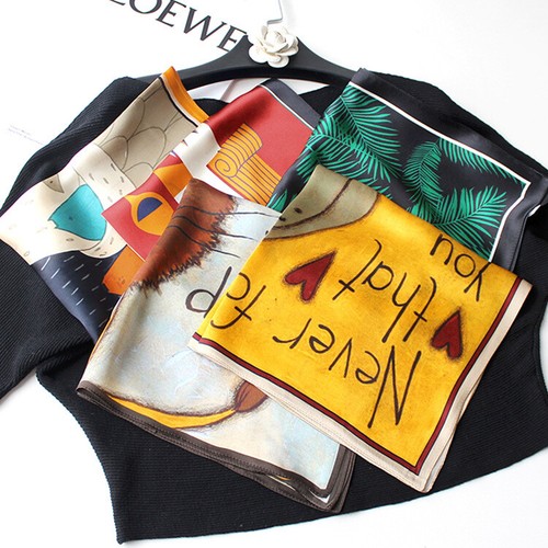 Pure Mulberry Silk Scarf Bandana Cartoon Print Office Necktie Hairband 53cm