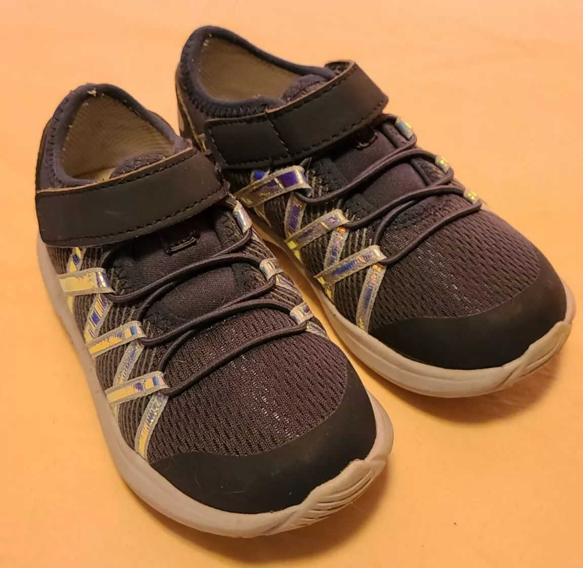 Toddler Girls Tennis Shoes Dark Blue with Reflective Silver