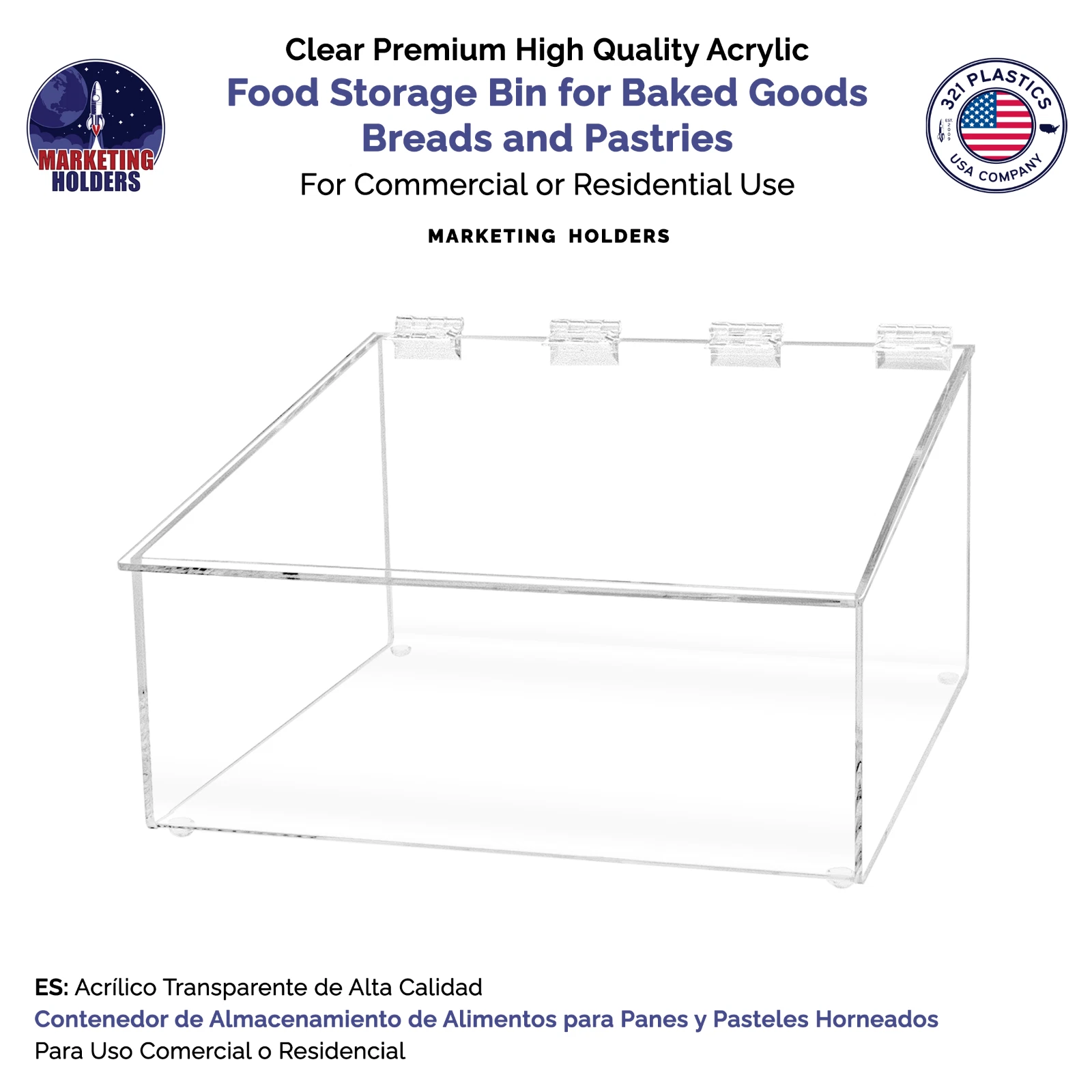 Bread Bin Clear Acrylic Pastry Bin with Lid on Top Countertop 10" x 11" x 6"