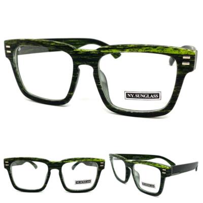 Mens CLASSY Elegant Retro Clear Lens EYE GLASSES Large Square Faux Wood Frame C1