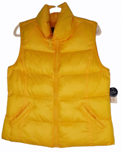 Yellow Gold Quilted Puffer Zip Up Vest 