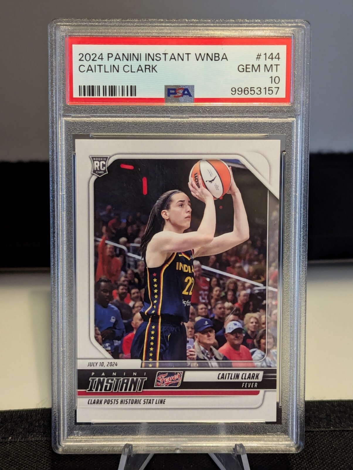 Caitlin Clark RC:2024 Panini Instant, HIST. STAT LINE, #144,  PR/14567,  PSA 10!