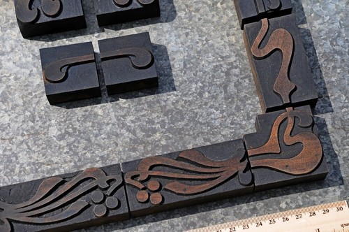 letterpress border wooden printing blocks ornaments Art Nouveau wood frame old - Picture 5 of 7