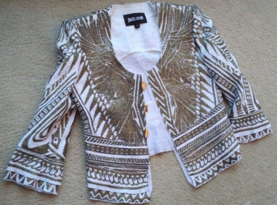 Roberto Cavalli blazer jacket bolero Just Cavalli white 40 gold-tone print RARE