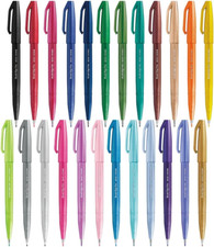 Brush Sign Pen SES15C - Brush Nib - Fibre Tip - Full Range Set - 24 Pens
