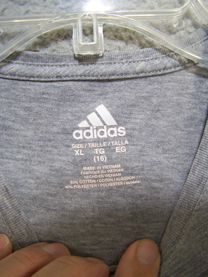 Adidas Shirt Youth Extra Large Gray Graphic Heavy Painted Logo Pink Sport Girls - Image 4 of 4