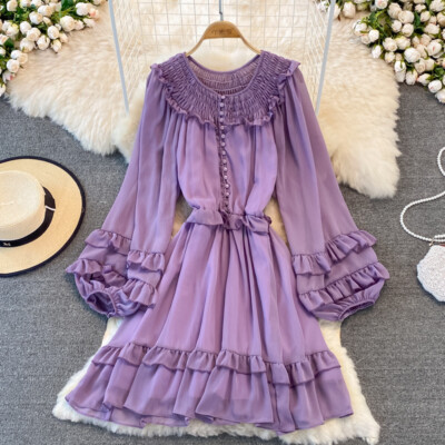 Women Short Chiffon Dress Ruffled Frill Long Puff Sleeve Tunic Fairy Summer Chic | eBay Women Short Chiffon Dress Ruffled Frill Long Puff Sleeve Tunic Fairy Summer Chic | eBay