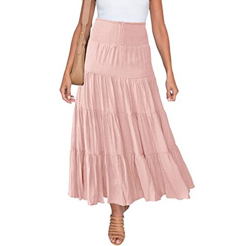 Women Pleated Ruffle Skirts Ladies Boho Loose High Waist Midi Skirt Casual Dress - Picture 5 of 24