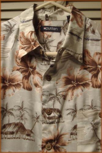 Camisa Hawaiana PURITAN 100% Rayón Para Hombre (L) Estampado Floral e Island Huts 50" Pecho