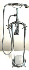 Chrome Floor Mount Tub Fucet Handheld Shower Filler Unit Brass Mixer Tap