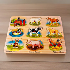 Melissa  Doug Farm Sound Puzzle 8 Animal Pieces Wooden Peg Hand Crafted EUC