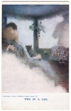 Raphael Kirchner Two In A Car Mailed Antique Postcard