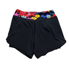 Hanna Andersson Girls 12 150cm Athletic Shorts Black Lined Floral Waist EUC