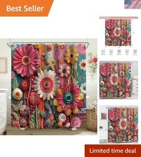 Colorful Floral Flower Boho Vintage Retro Pink Bathroom Shower Curtain Set