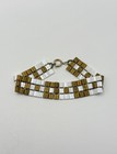 White & Gold Tone Panel Bracelet — Multi Row Tile Link Statement