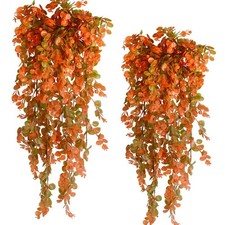 2pcs Artificial Hanging Fall Plants Fake Hanging Plant Faux Eucalyptus Leaf Gree