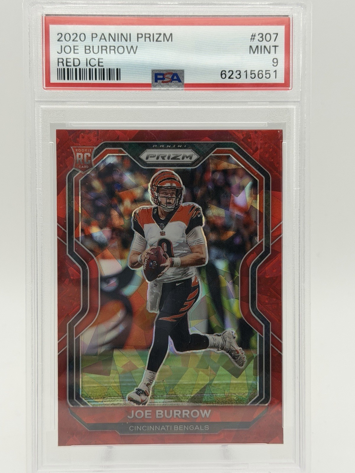 2020 Panini Prizm Joe Burrow Red Ice PSA 9 Rookie Bengals #307