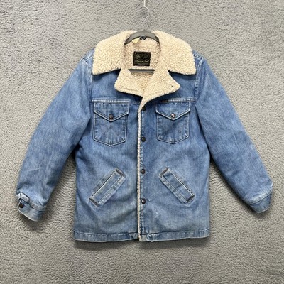 Vintage Wrangler Wrange Coat Jacket Mens Medium Blue Denim Sherpa Lined USA 70s