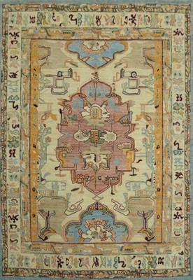 Geometric Wool Authentic Oushak Vegetable Dye Area Rug 8x10 ft Hand-knotted