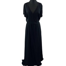 LULUS Black Short Sleeve Surplice Neck Heart of Marigold Wrap Maxi Dress Size L