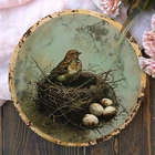Tin Metal Signs Vintage Bird'S Nest & Eggs Round Sign - UV & Scratch Resist