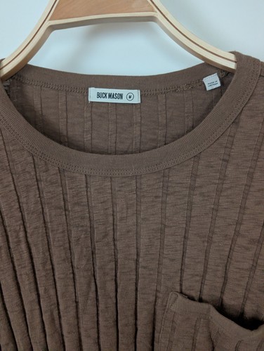 Buck Mason Mens Ribbed 100% Cotton Pocket Top Medium New! Brown Yuma - Picture 2 of 4