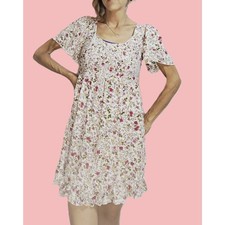 Patrons of Peace ~ White Floral Boho Babydoll Mini Dress ~ Size XS