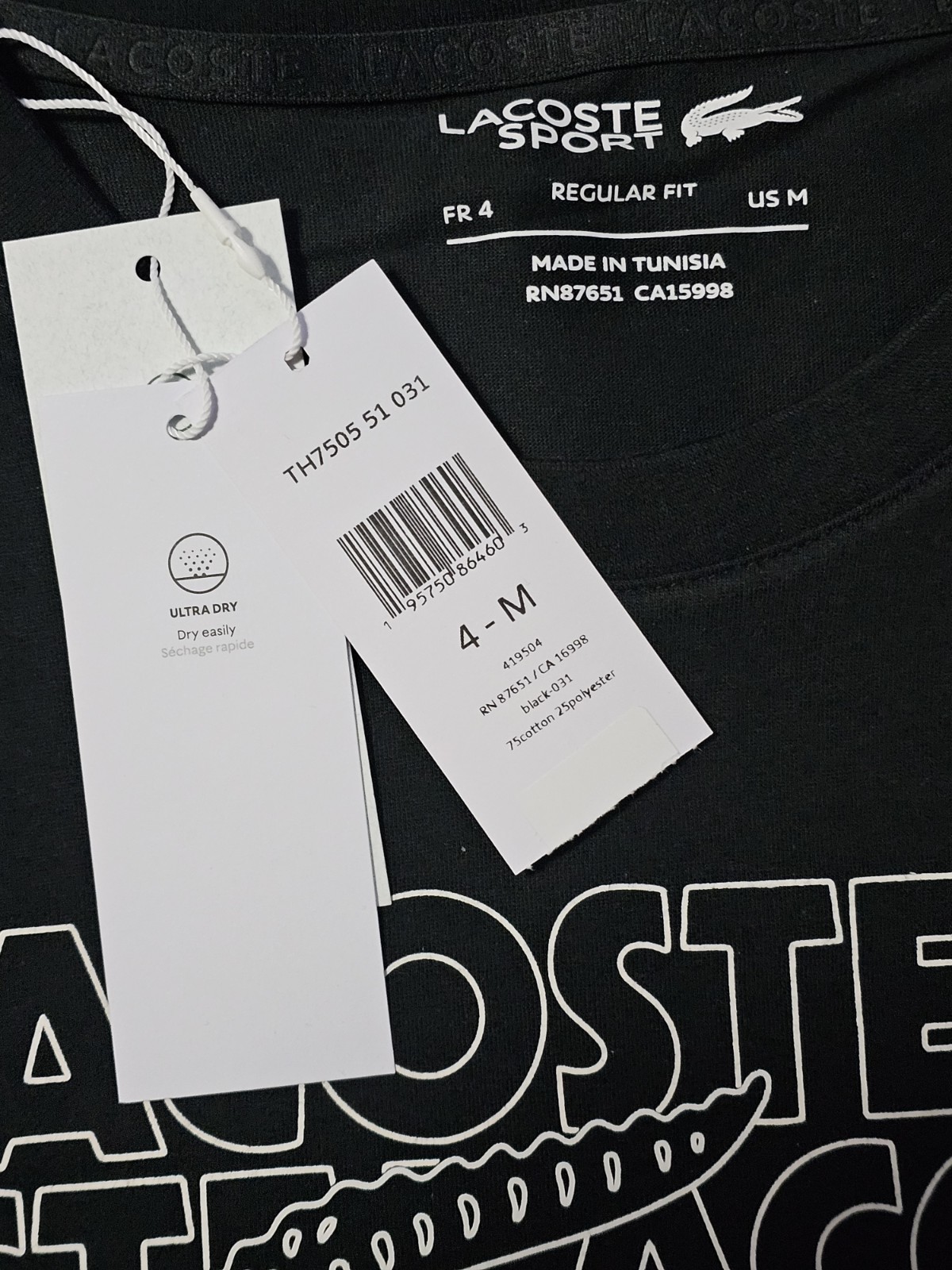 Lacoste Men's Regular Fit Black Graphic Stenciled Logo Sport Tee Size Medium thumbnail 9