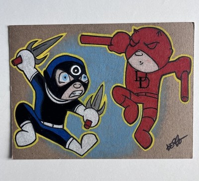 Baby Bullseye V Daredevil Original Sketch Card Art 5x7 Hand Drawn Cartoon Style