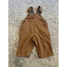 OshKosh B'Gosh Cotton Canvas Brown Vestbak Embroidered Tools Overalls 3-6 Months