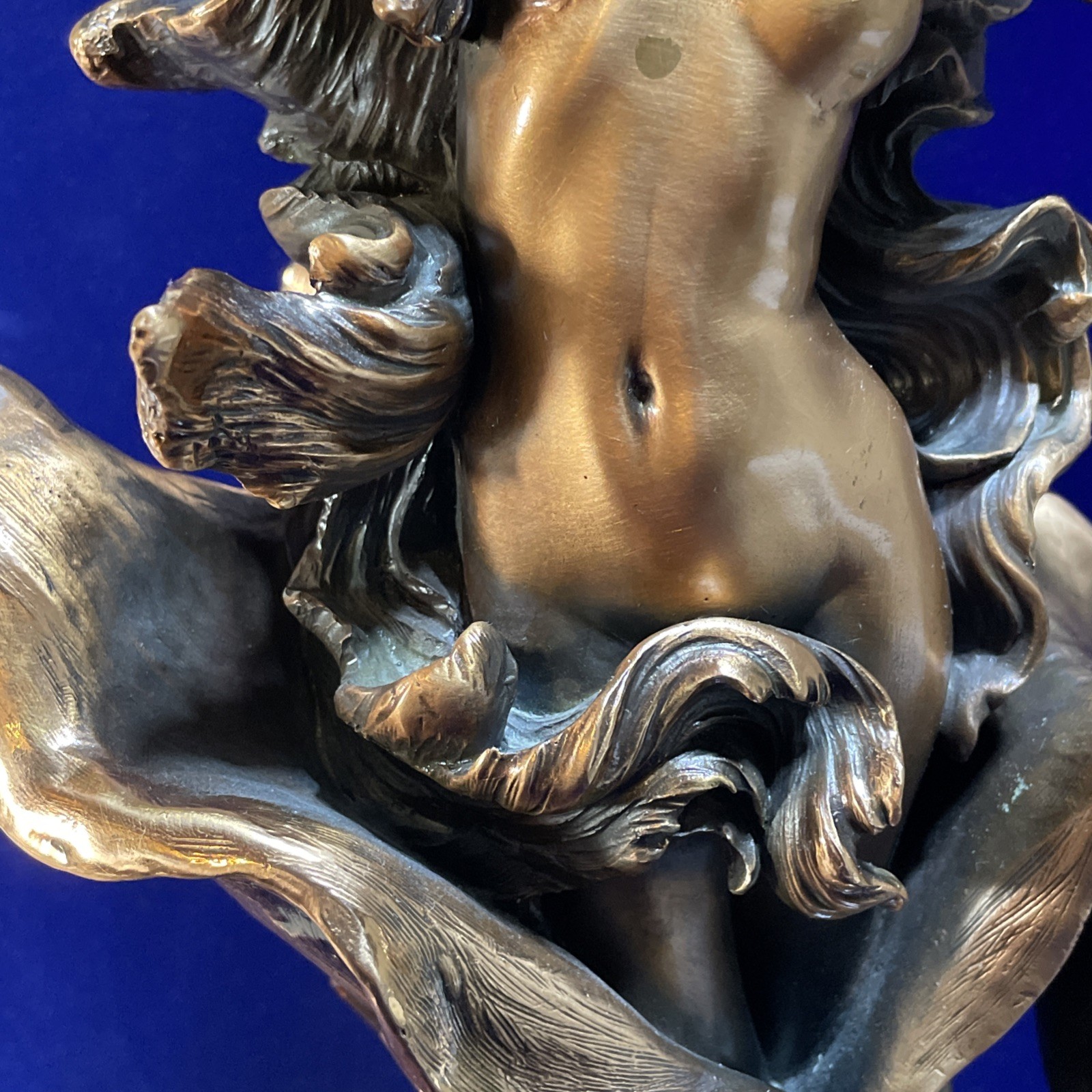 Vtg Art Nouveau Style Cast Copper Flower Nymph Statue Sculpture 18" Wood Base