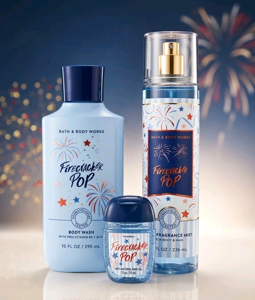 Bath & Body Works Firecracker Pop Shower Gel, Mist & Sani 3 Piece Set