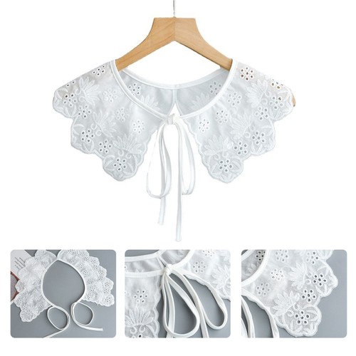 Women Embroidery Leaves Faux Collar Shawl for Dress Shirts Decorative Scarf Cape - Picture 2 of 8