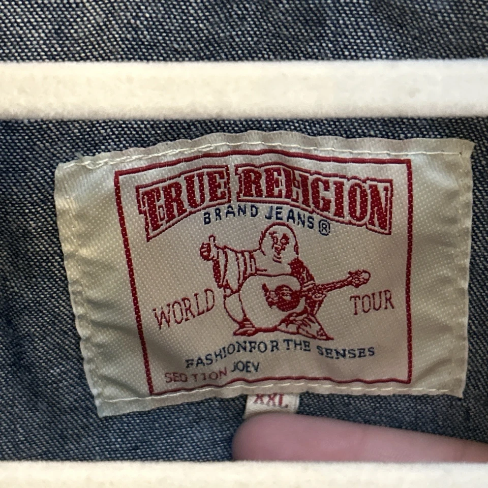 NWT True Religion Men’s 2XL Super T Western Denim Shirt Pearl Snap Made in USA - Image 3 of 4