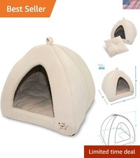 Chic Corduroy Dog  Cat Tent Bed - Enclosed Soft Space for Pets, 16"x16"x14"