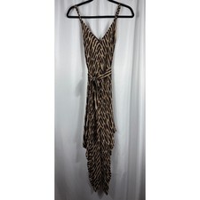 MICHAEL KORS Animal Print 100% Silk Camisole Midi Dress