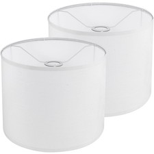 White Drum Lamp Shades Set of 2 13x13x10 inch Spider Natural Linen