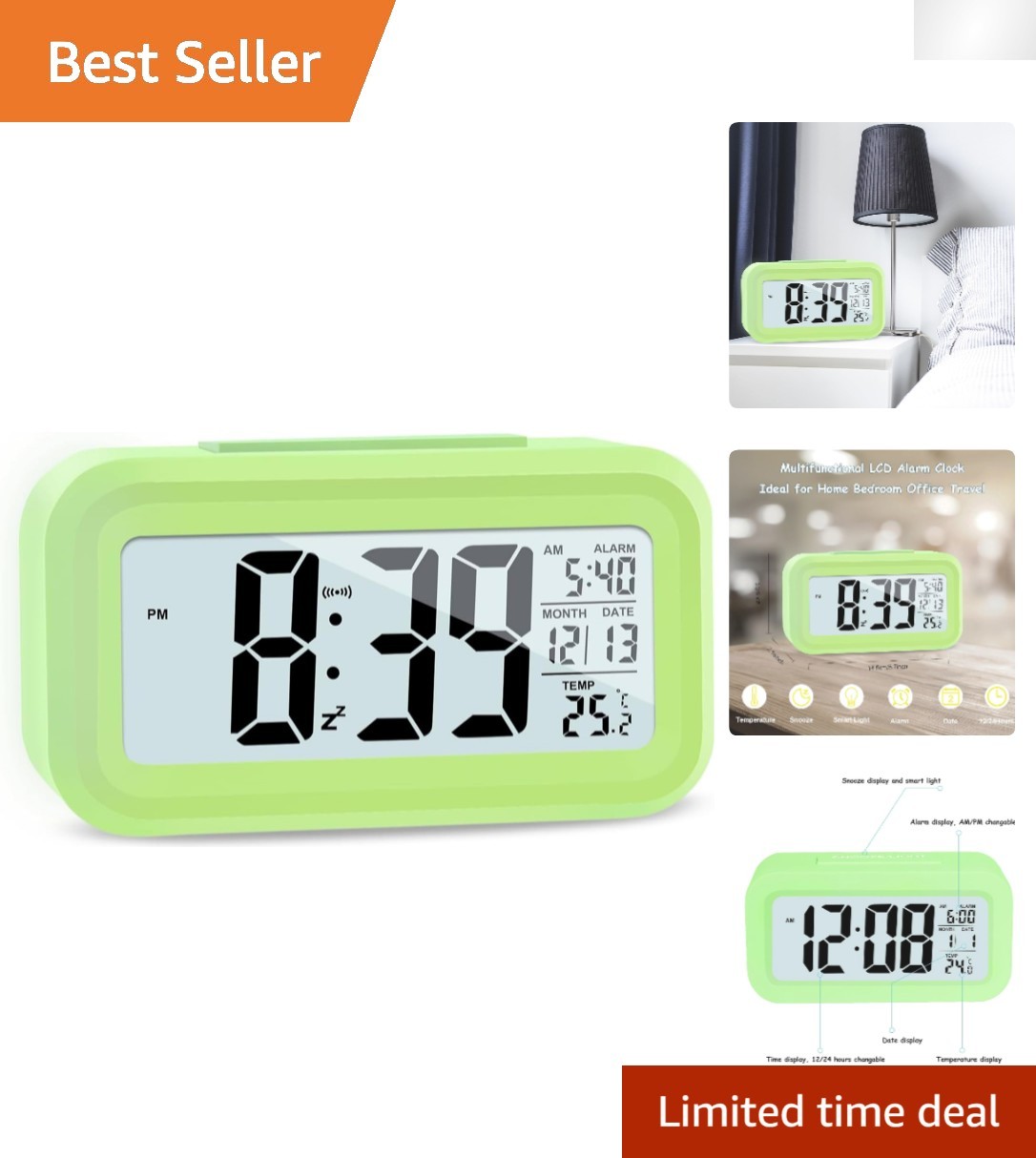 With Snooze Feature And Temperature Display