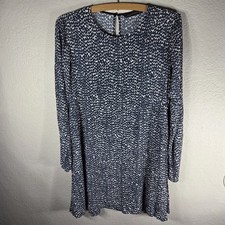 Zara Navy Blue Long Sleeve A-line Mini Dress Viscose Size M Round Neck 