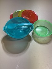 Nuby Easy Go Suction Bowl Spoon Set W/ Lid BPA Free Blue Green Bowl W/ Lids