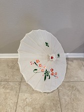 Chinese Asian Parasol Umbrella, Painted Cloth w/ Bamboo Wood Handle, Decoration