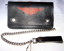 Vintage Harley Davidson Eagle Bar  Shield Wings Leather Trucker Wallet w/Chain