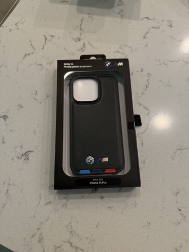 Phone Case iPhone 14 Pro BMW Leather Tricolor Black Magsafe Compatible