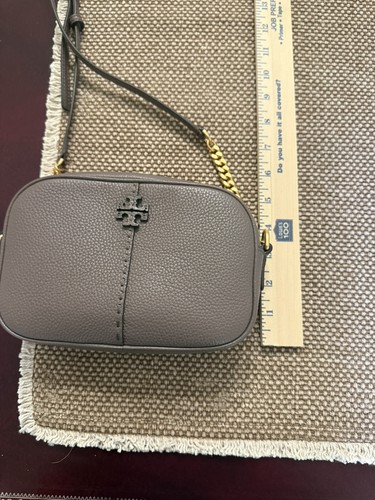 Tory Burch McGraw Camera Small Crossbody Leather Bag Silver Maple
