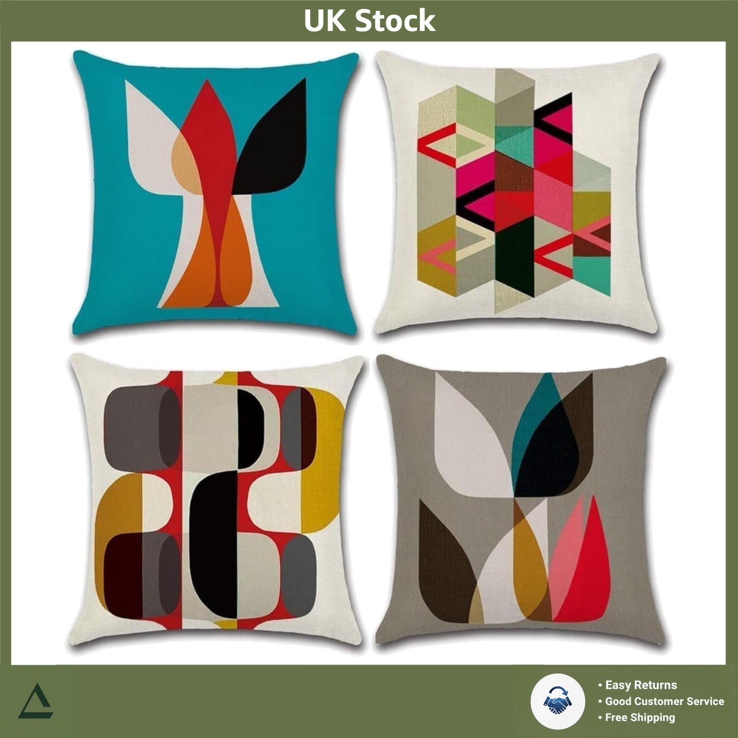 Vibrant Geometric Cotton Linen Decorative Sofa Throw Pillow Covers 4Pk 18x18in