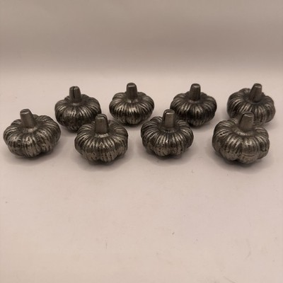Pumpkin Place Card Holders Silver Tone Metal Set of 8 Fall Harvest Table Decor