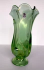 Fenton Art Glass Swung Handkerchief  Vase In Green Apple Stretch