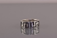 Sterling Silver 7mm Carved Greek Meandering Key Cuff Band Ring 925 Sz: 7